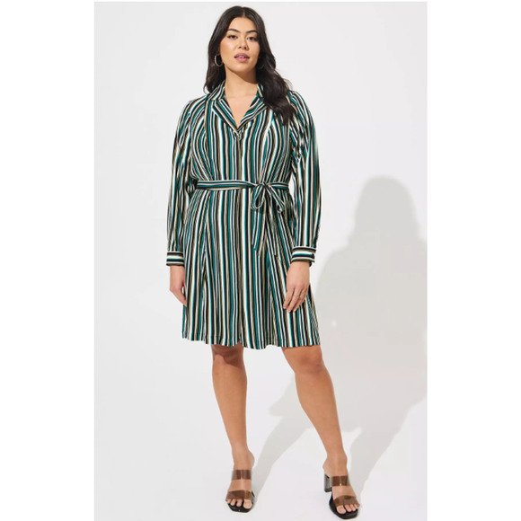 torrid Dresses & Skirts - Torrid Mini Slub Wrap Front Dress Womens 3X New Green Stripe Knee Length Stretch